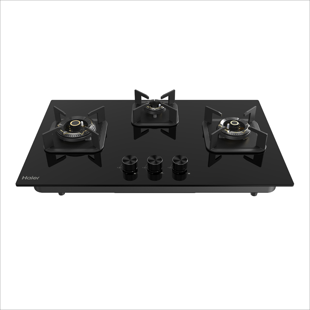 Haier 3 Full Brass Burner Hybrid-Hob with metal Knobs & Auto Ignition